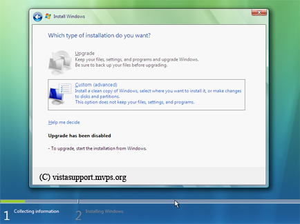 windows vista install screen